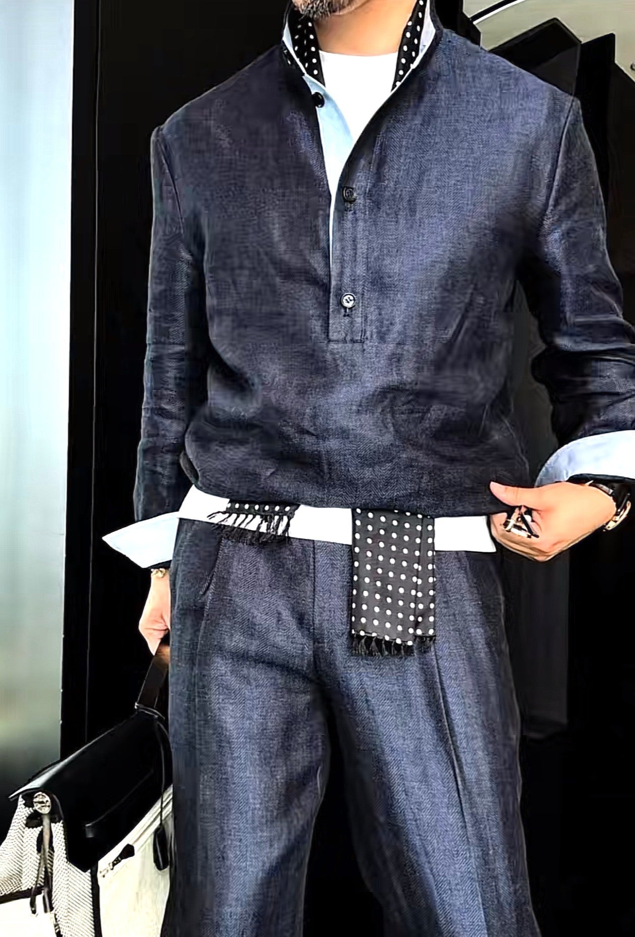 Premium Linen Mandarin Collar Suit