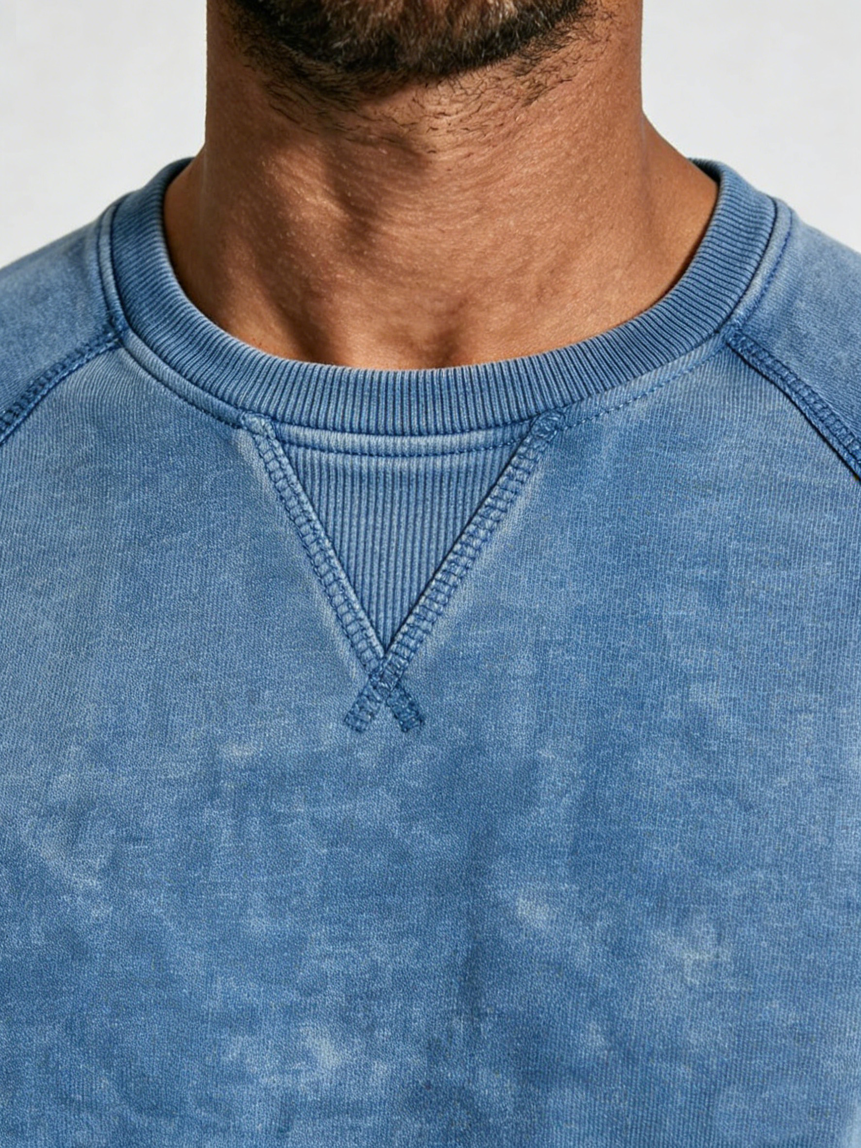 Retro Distressed Stitching Design Shirt Solid Color Raglan Sleeve T