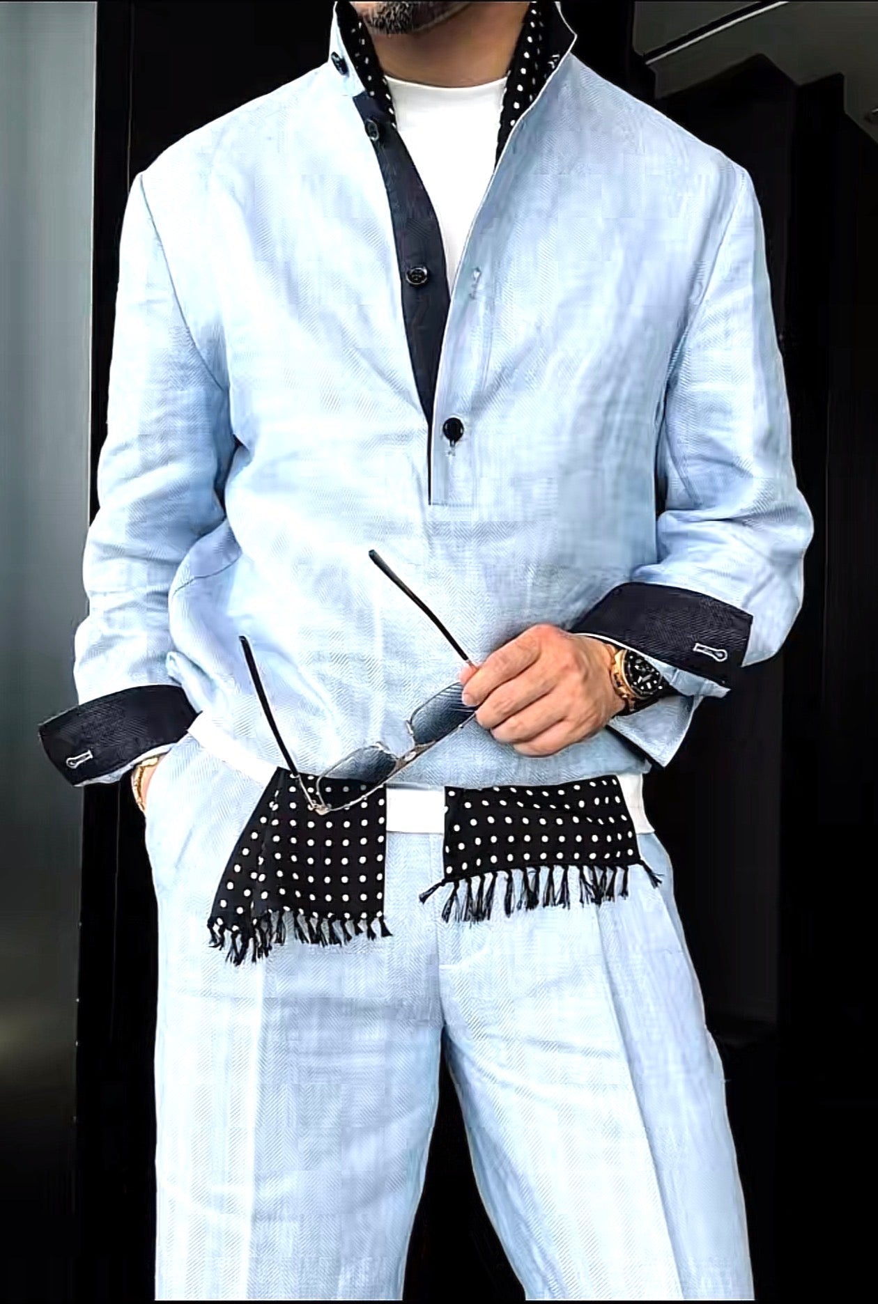 Premium Linen Mandarin Collar Suit