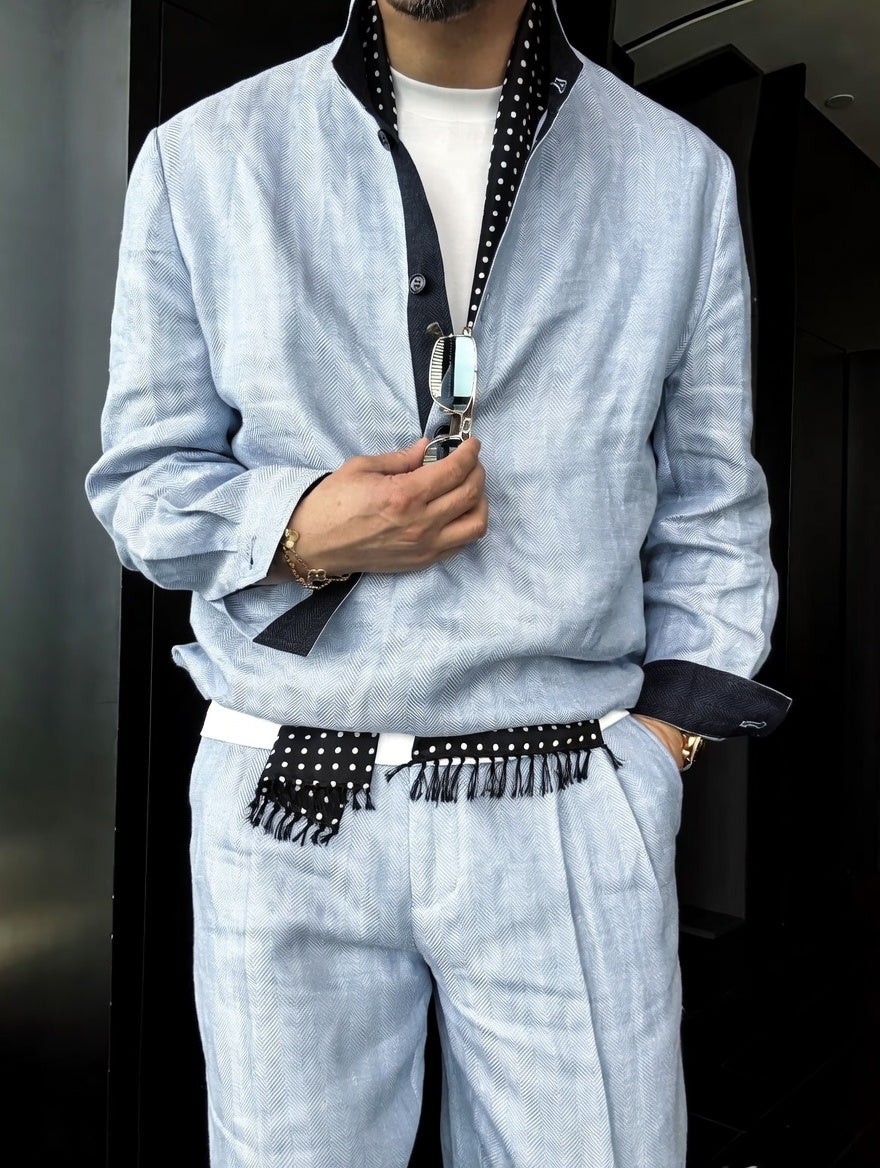 Premium Linen Mandarin Collar Suit