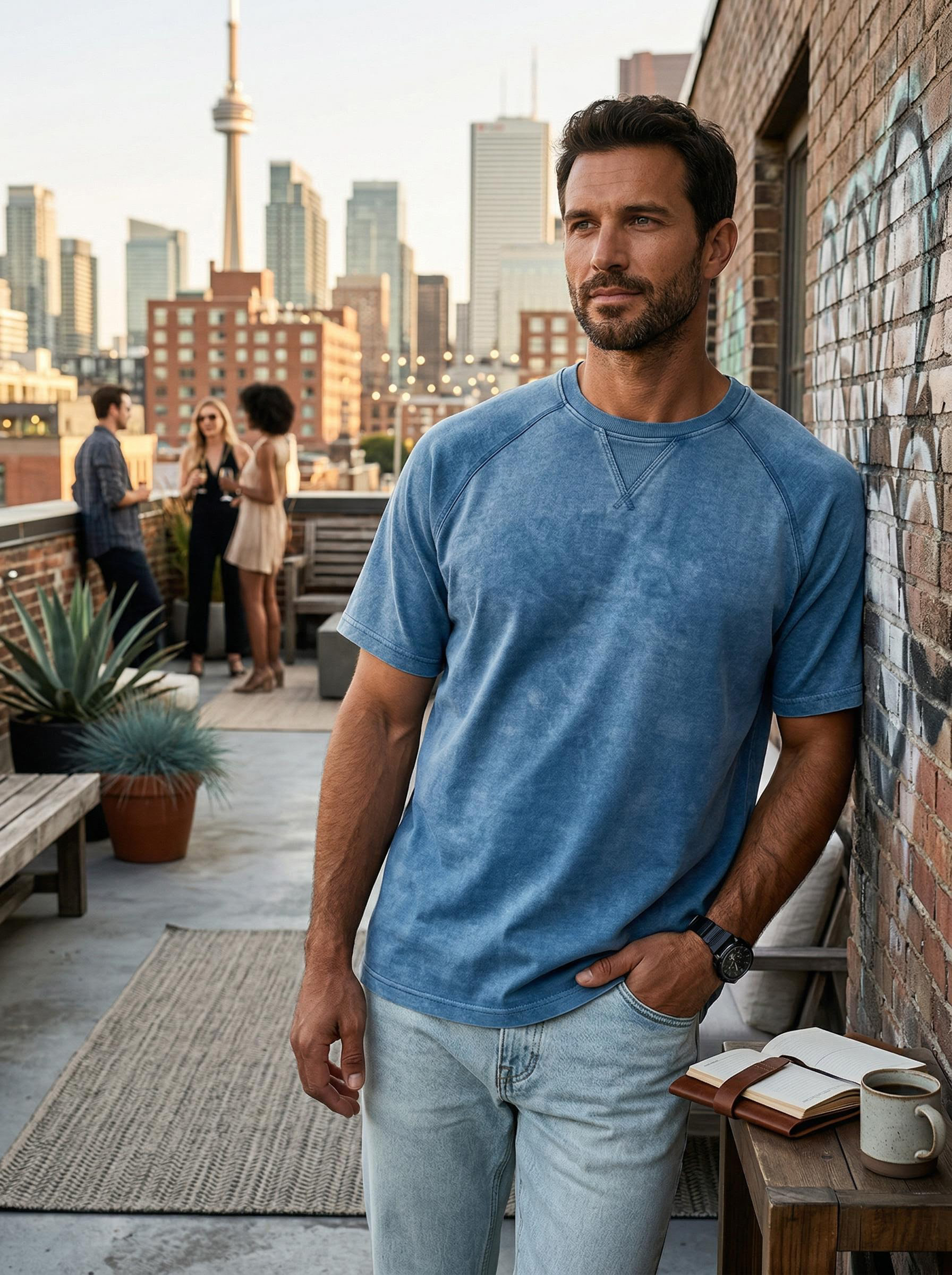 Retro Distressed Stitching Design Shirt Solid Color Raglan Sleeve T