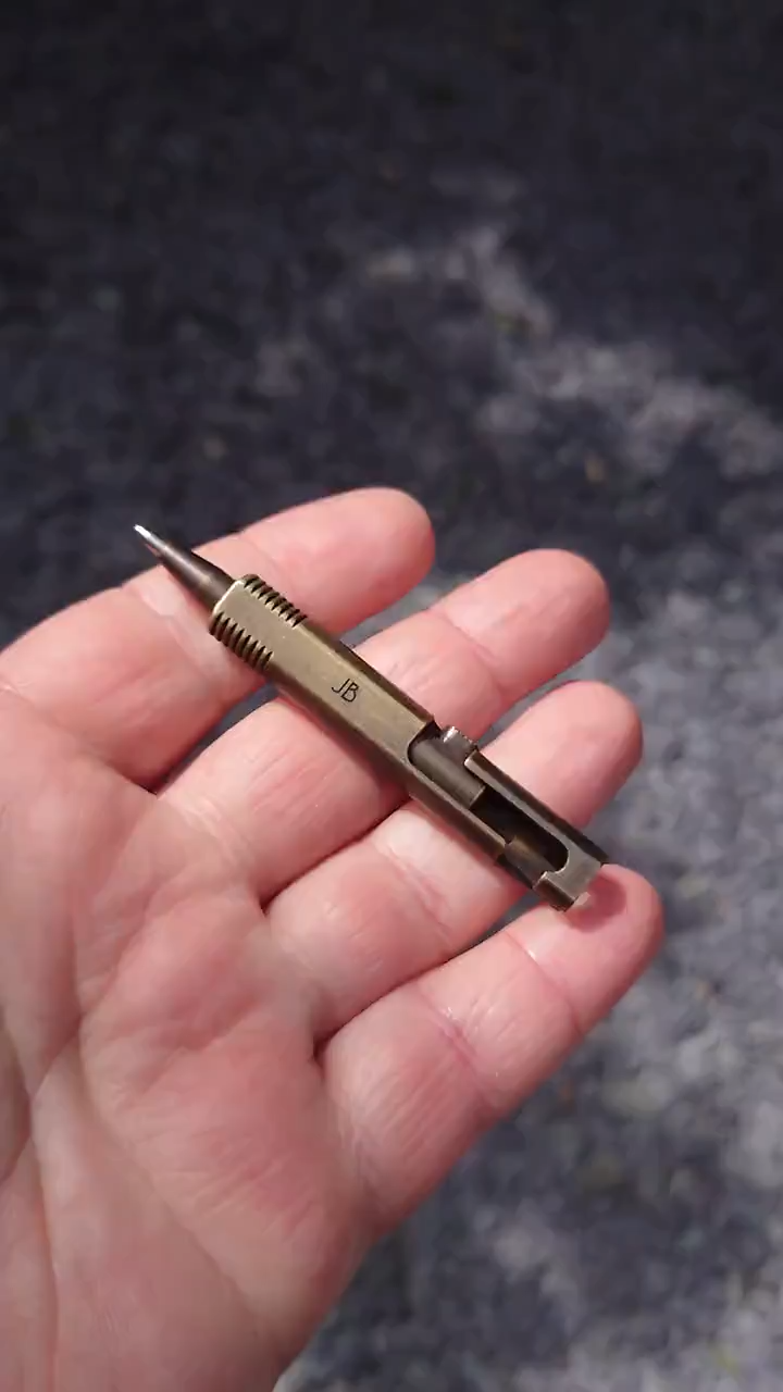 Brass retro mini bolt action pen - Writing tool. Golf scorecard pen. EDC, pocket carry. Camping kit gift.