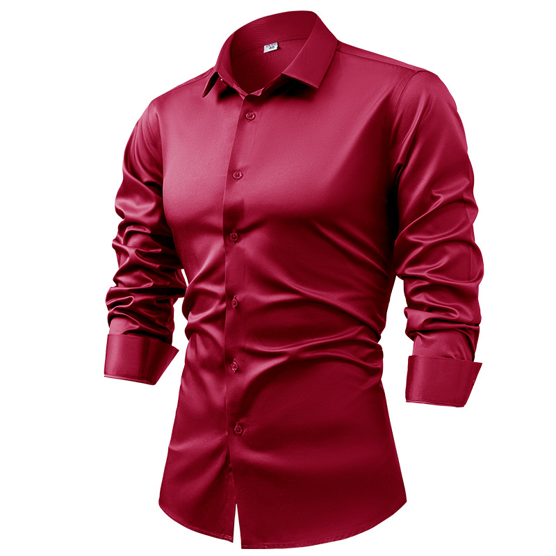 Men's Business Solid Color Long-Sleeve Satin Shirt