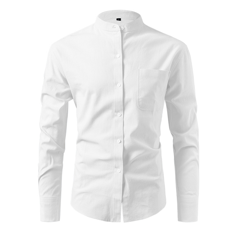 Men's Business Solid Color Stand Collar Long-Sleeve Shirt
