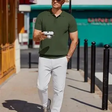 Men's Lightweight Knit Polo Shirt - Short Sleeve Casual