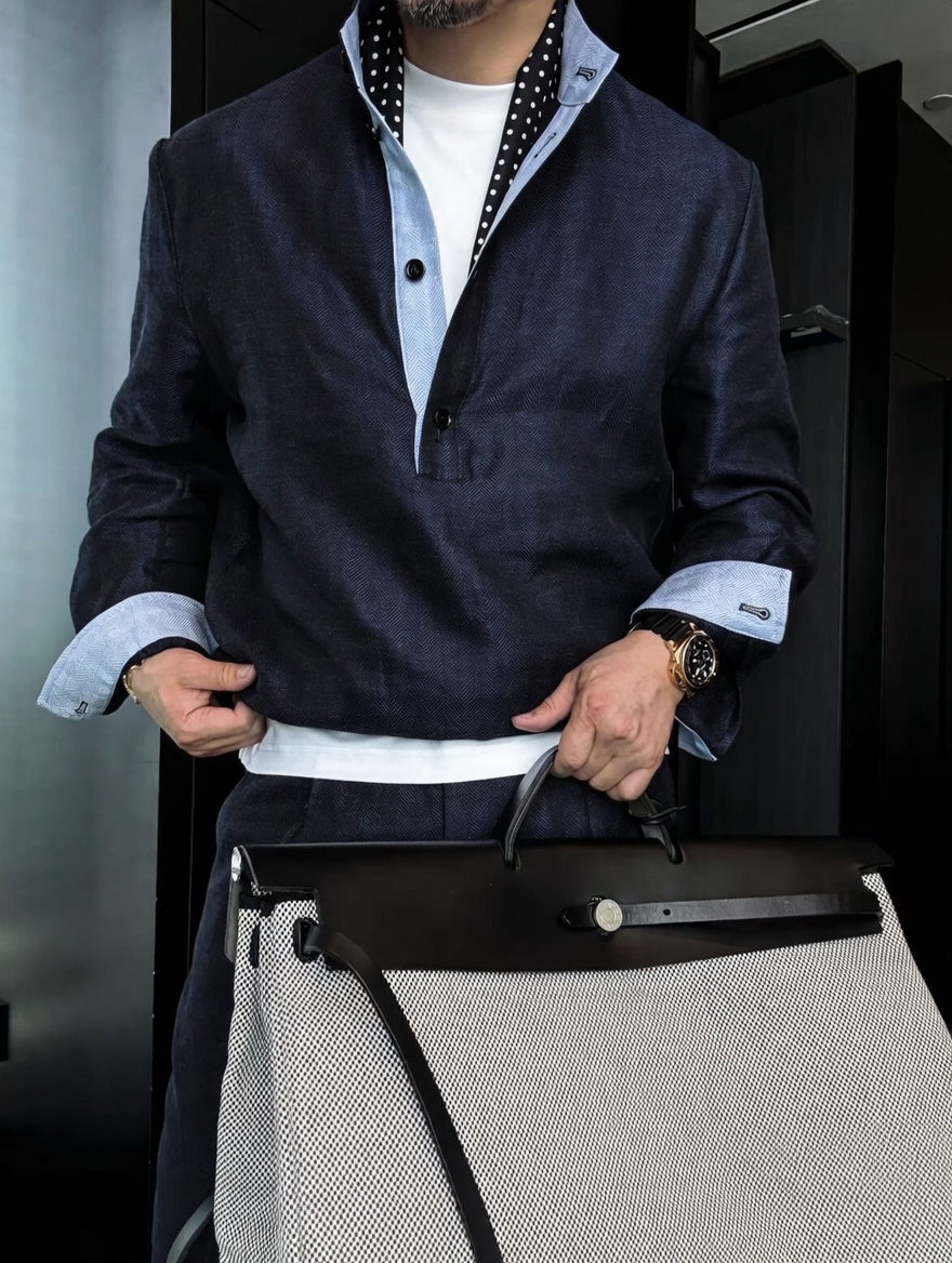 Premium Linen Mandarin Collar Suit