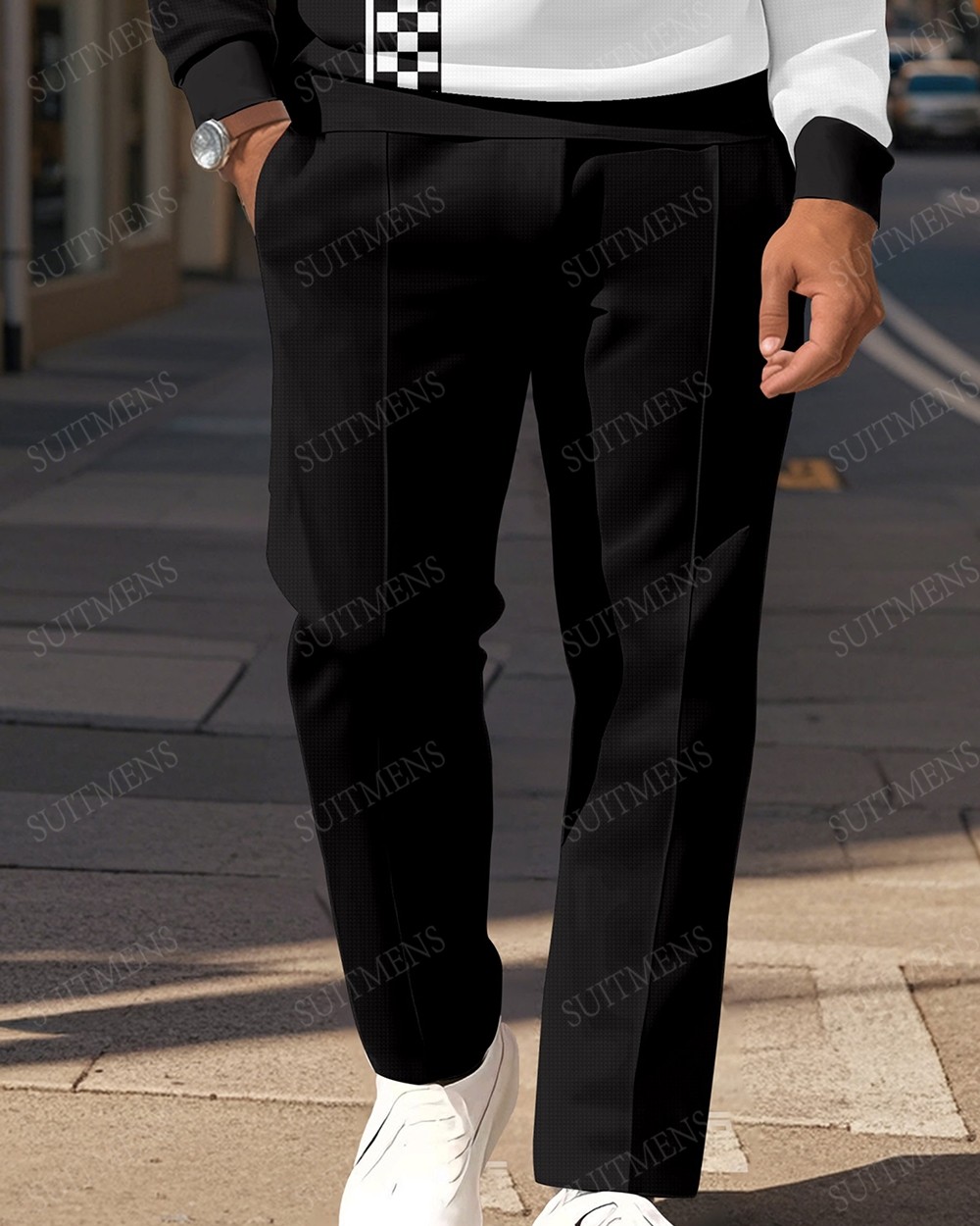 Men's Casual Colorblock Personalized Long Sleeve Polo Shirt Set  007