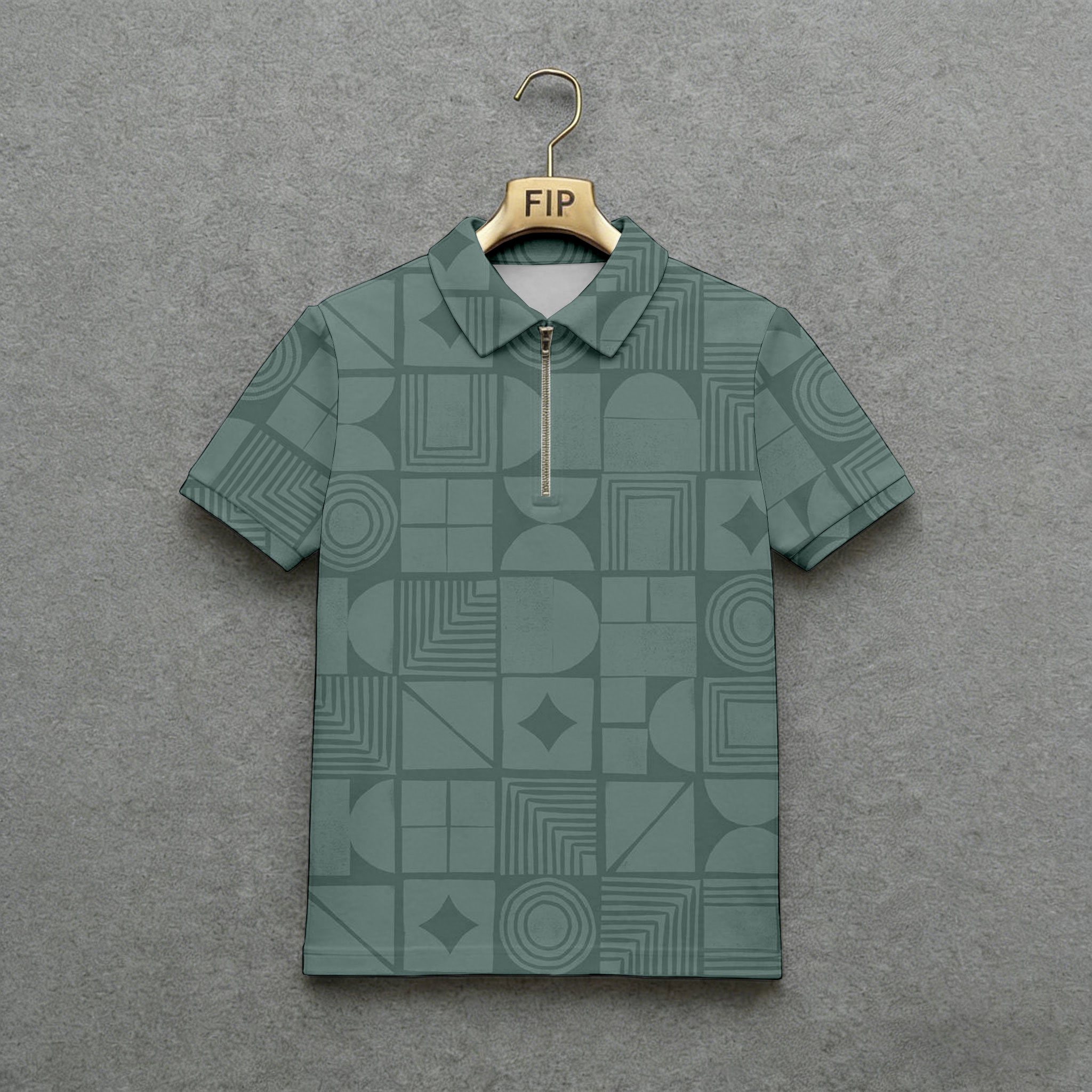 Men's Casual Green Color Matching Geometric Print Short-Sleeve Polo Shirt