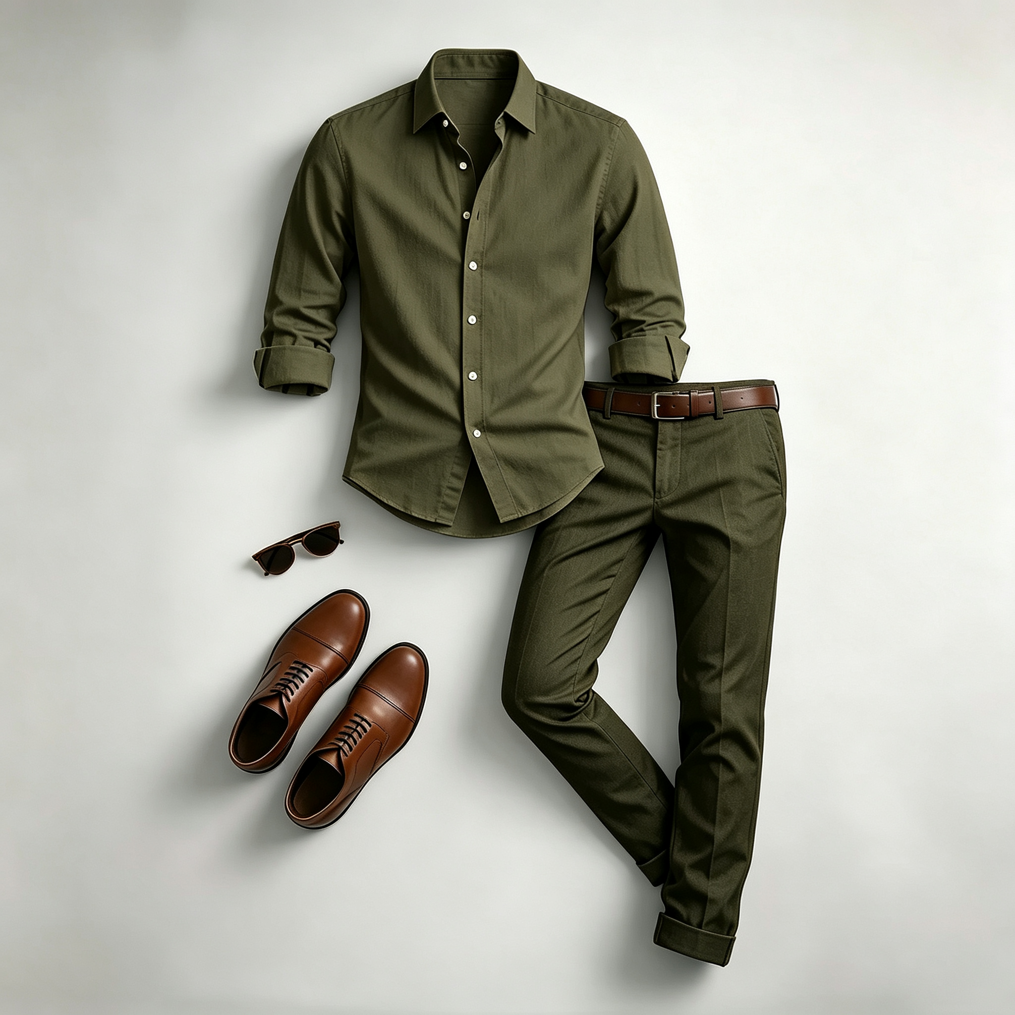 Men's Casual Print Long-Sleeve Shirt and Pants Two Piece Set 