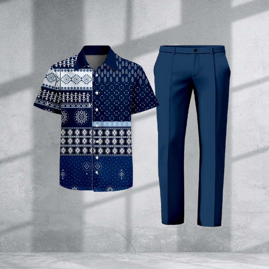 Men's Casual Paisley Print Short-Sleeve Shirt And Pants Two-Piece Set