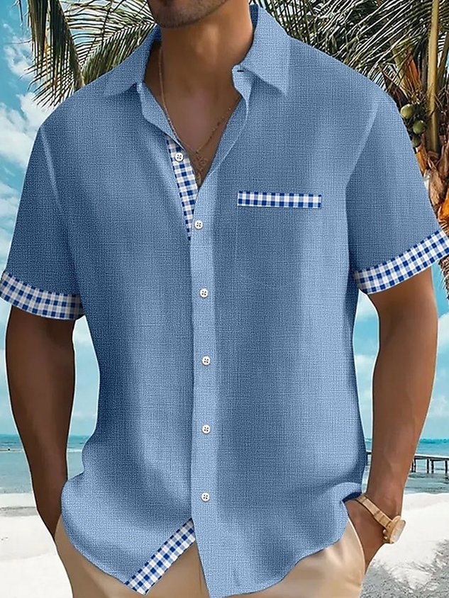 FIP Vintage Basic Plaid Print Men's Button Pocket Short Sleeve Shirt Big & Tall