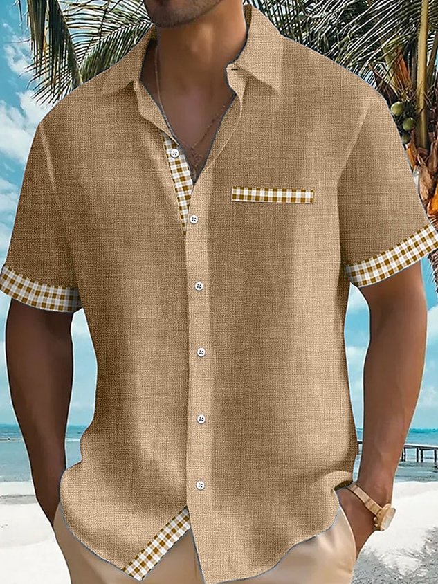 FIP Vintage Basic Plaid Print Men's Button Pocket Short Sleeve Shirt Big & Tall