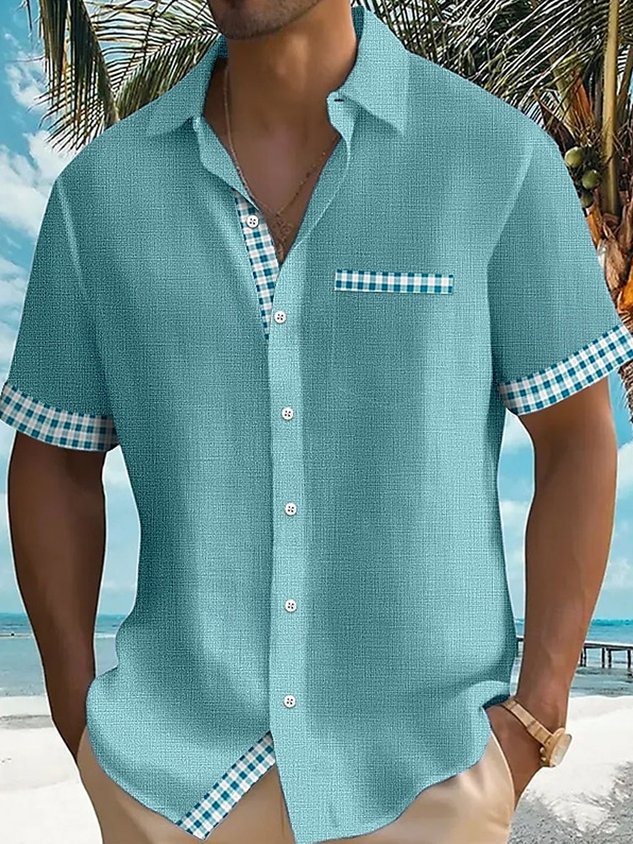 FIP Vintage Basic Plaid Print Men's Button Pocket Short Sleeve Shirt Big & Tall
