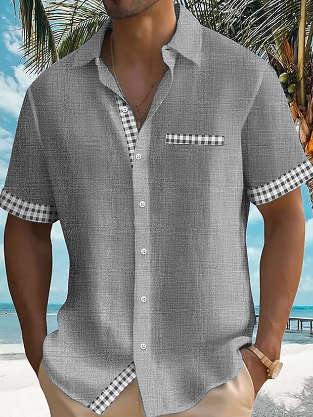 FIP Vintage Basic Plaid Print Men's Button Pocket Short Sleeve Shirt Big & Tall