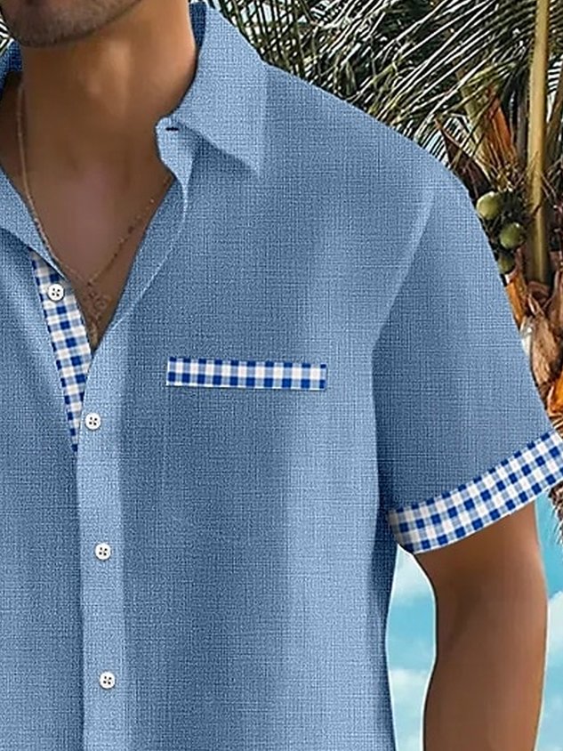 FIP Vintage Basic Plaid Print Men's Button Pocket Short Sleeve Shirt Big & Tall