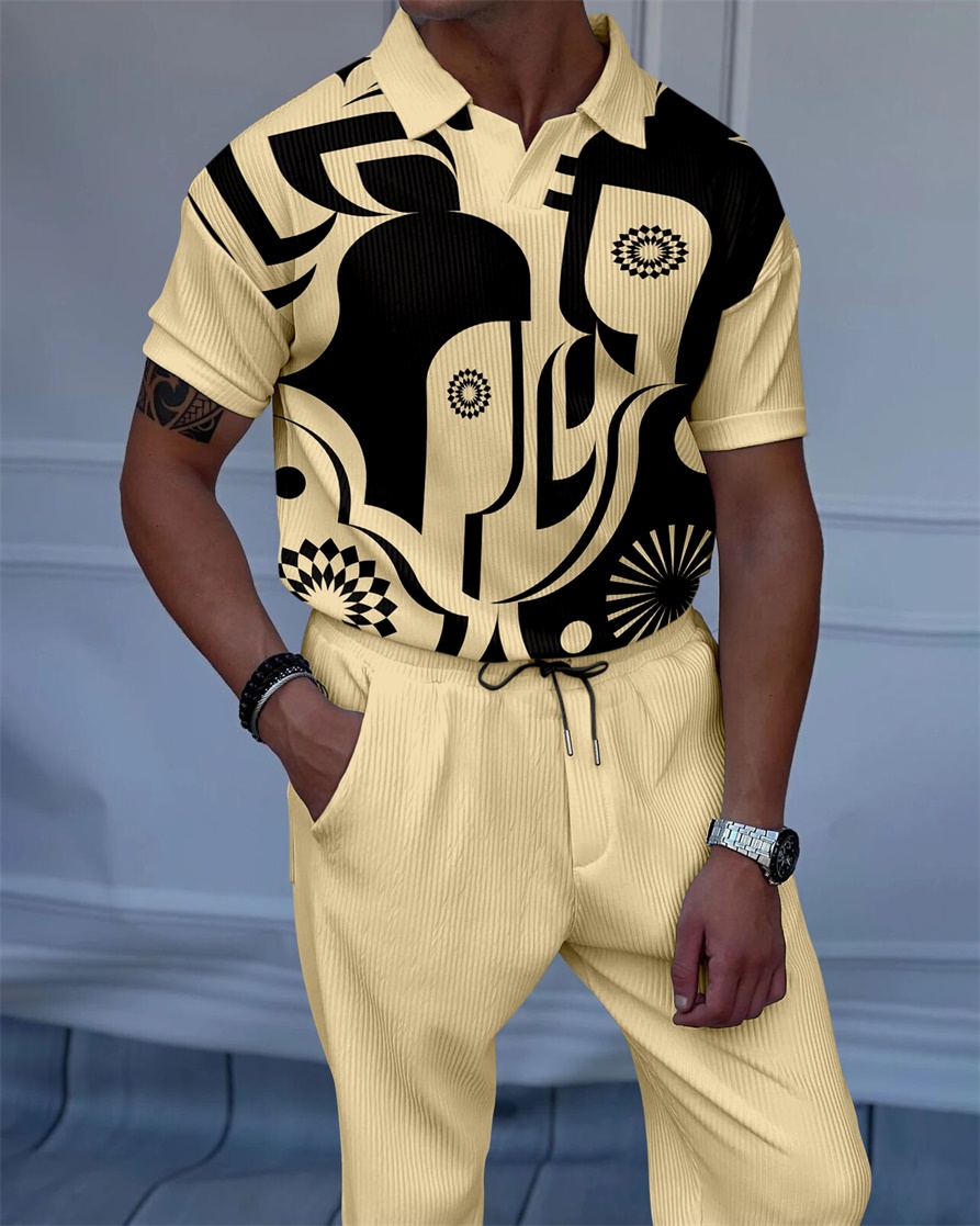 Men's Luxury Casual Textured Polo Short Sleeve Suit - 096