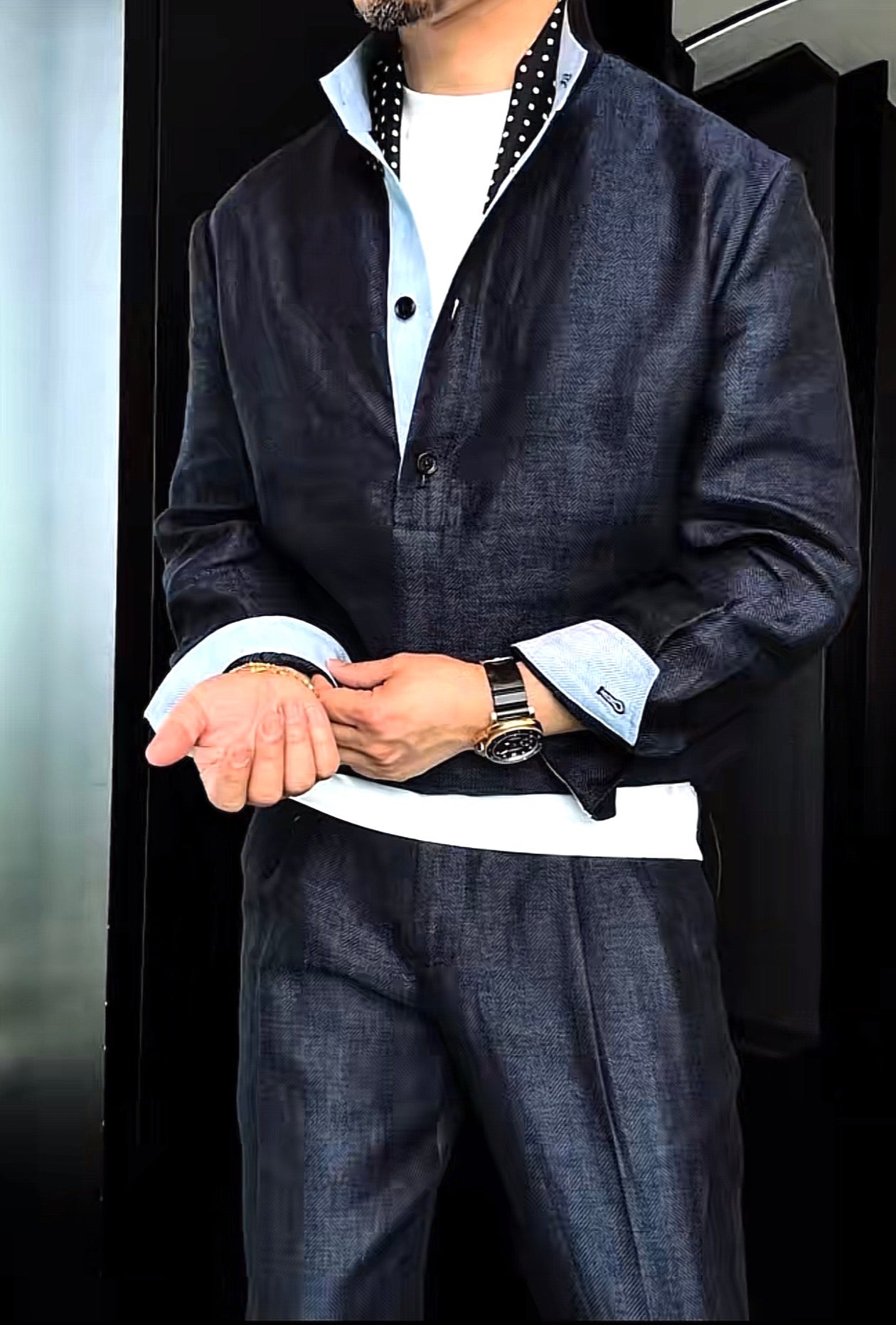 Premium Linen Mandarin Collar Suit