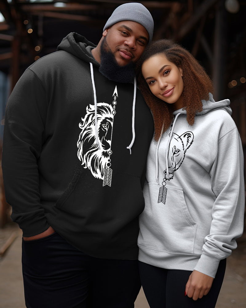 Couple's Plus Size Simple Casual Retro Lover Lion And Panther Long-Sleeved Sweatshirt