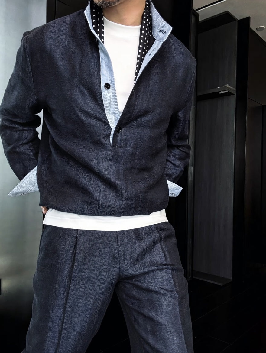 Premium Linen Mandarin Collar Suit