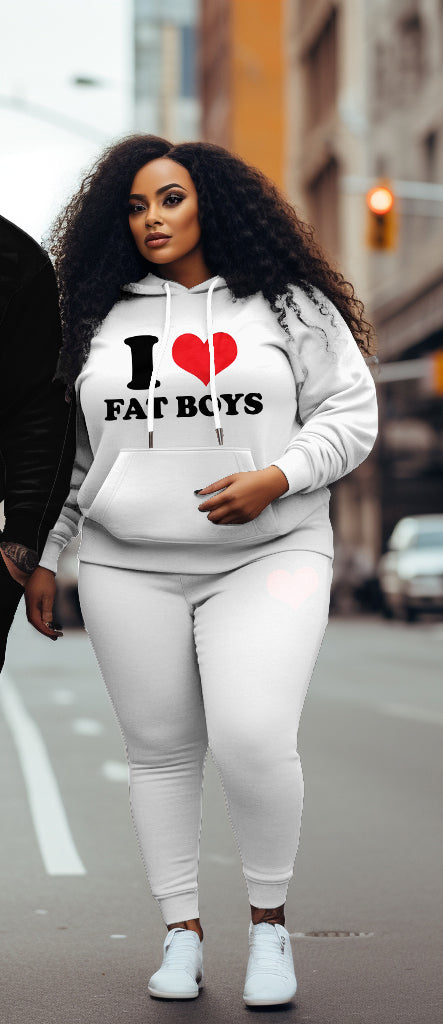 Couple Plus Size Casual I Love Fat Guy/Girl Hoodie Set