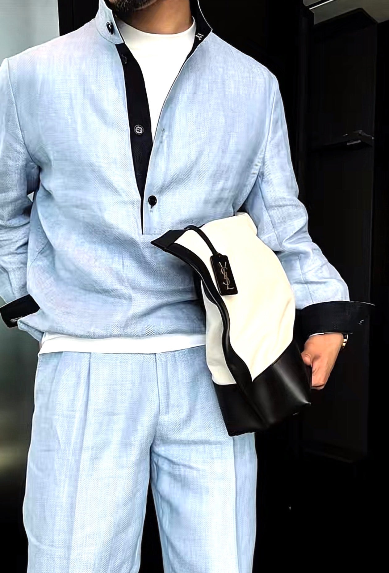 Premium Linen Mandarin Collar Suit