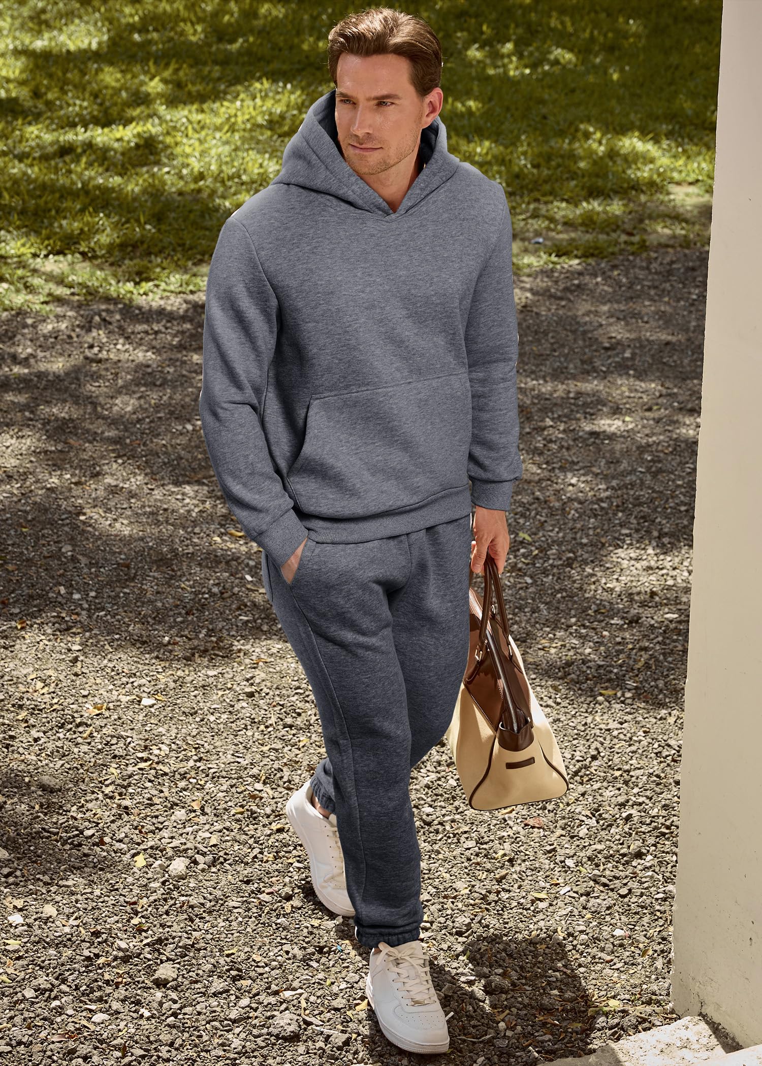 Men's Casual Hoodies Solid Color Long-Sleeved Trousers Two-Piece Sets