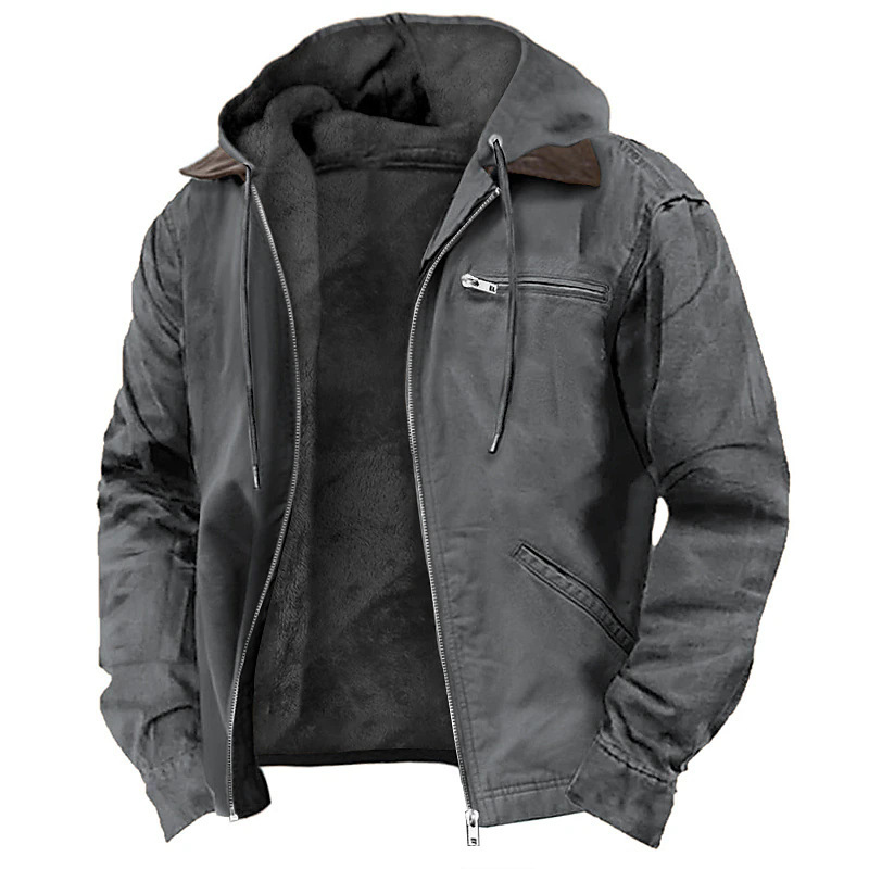 Men's Solid Color Hooded Cotton Jacket
