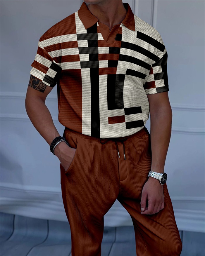 Men's Luxury Casual Textured Polo Short Sleeve Suit - 133