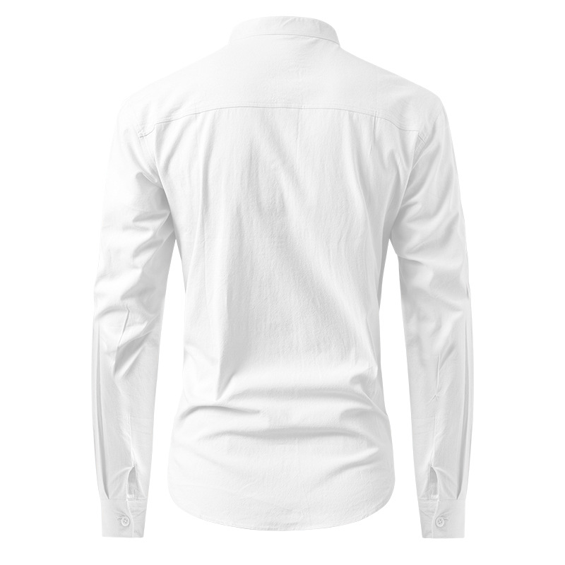 Men's Business Solid Color Stand Collar Long-Sleeve Shirt