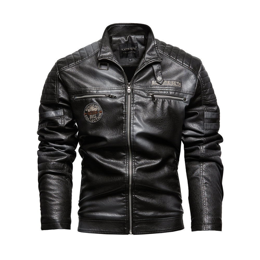 Men's Motorcycle Jacket Plush Leather Jacket
