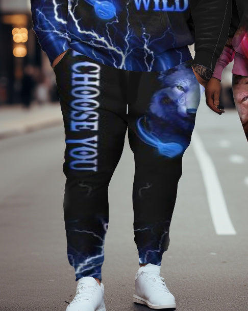 Couple Big and Tall  Wolf Hoodie And Sweatpants Set He Keeps Me Safe She Keeps Me Wild Pink And Blue