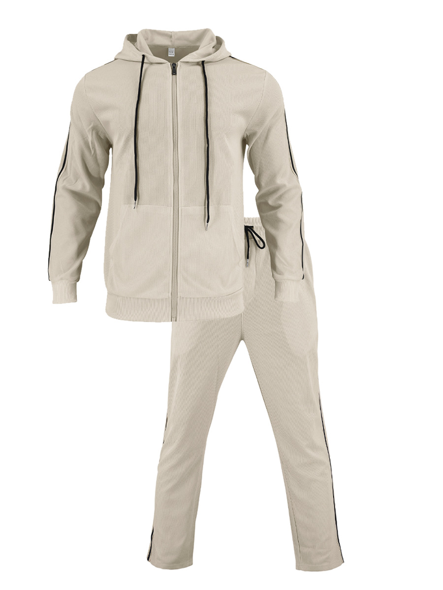 Men's Casual Color Matching Long Sleeved Hooded Jacket & Trousers Two-Piece Set