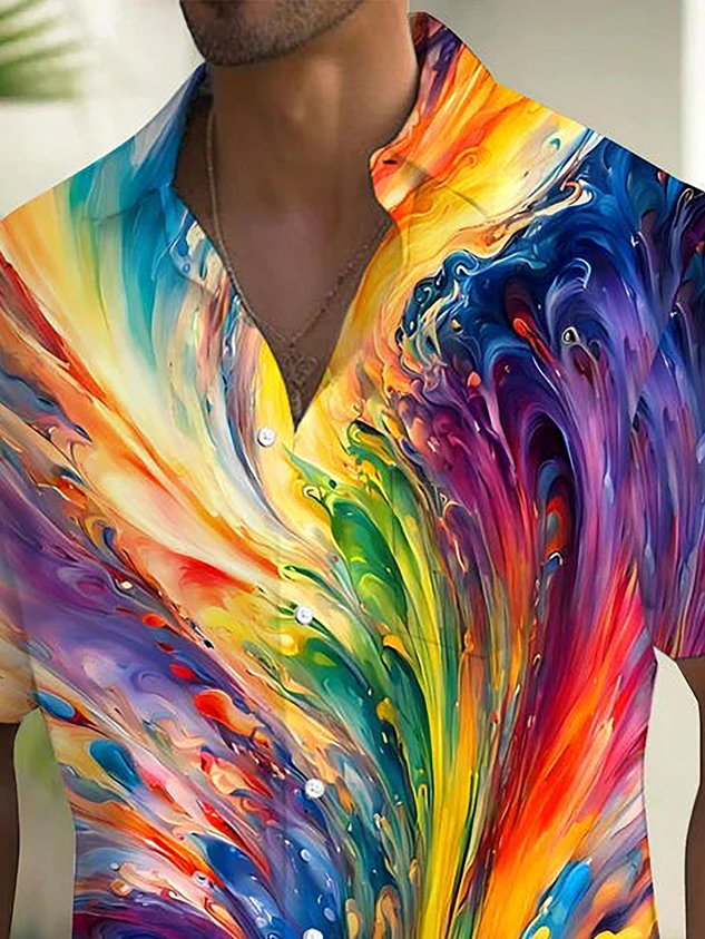 FIP Vintage Gradient Art Print Men's Pride Month Button Pocket Hawaiian Shirt Big Tall