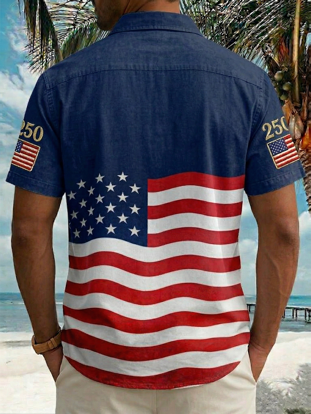FIP Men's Holiday 250th Anniversary Stars Stripes Print Button Down Short-Sleeve Big & Tall