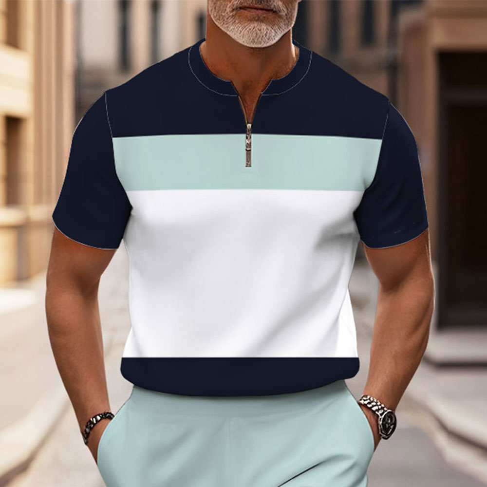 Men's Fashion Casual Round-Neck Geometric Printed Short-Sleeved Two-Piece Set
