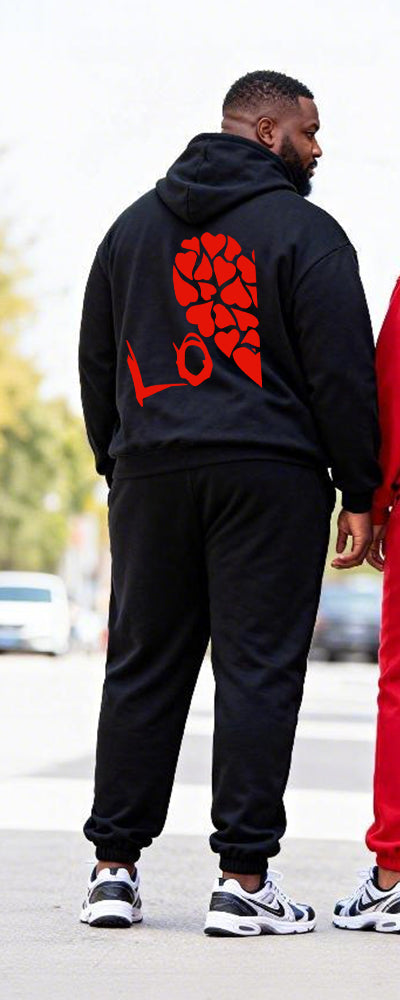 Big & Tall Couples Love LOVE Contrast Color Stitching Printed Hoodie Set