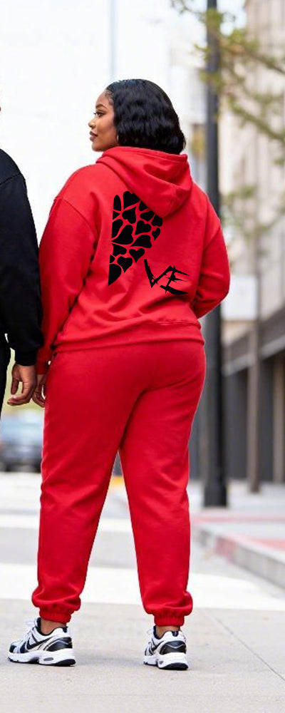 Big & Tall Couples Love LOVE Contrast Color Stitching Printed Hoodie Set