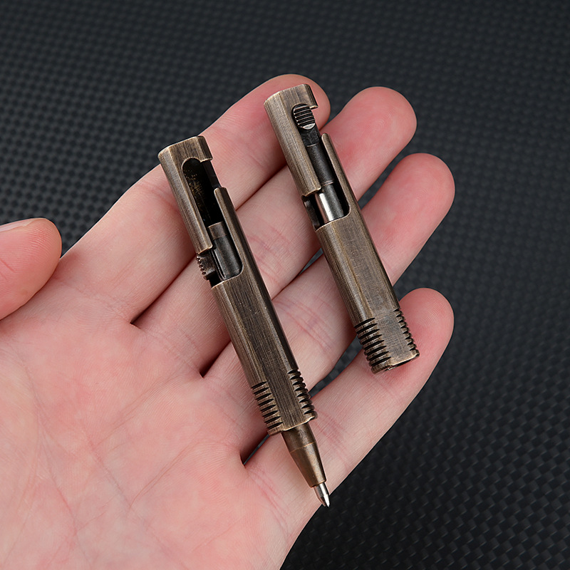 Brass retro mini bolt action pen - Writing tool. Golf scorecard pen. EDC, pocket carry. Camping kit gift.