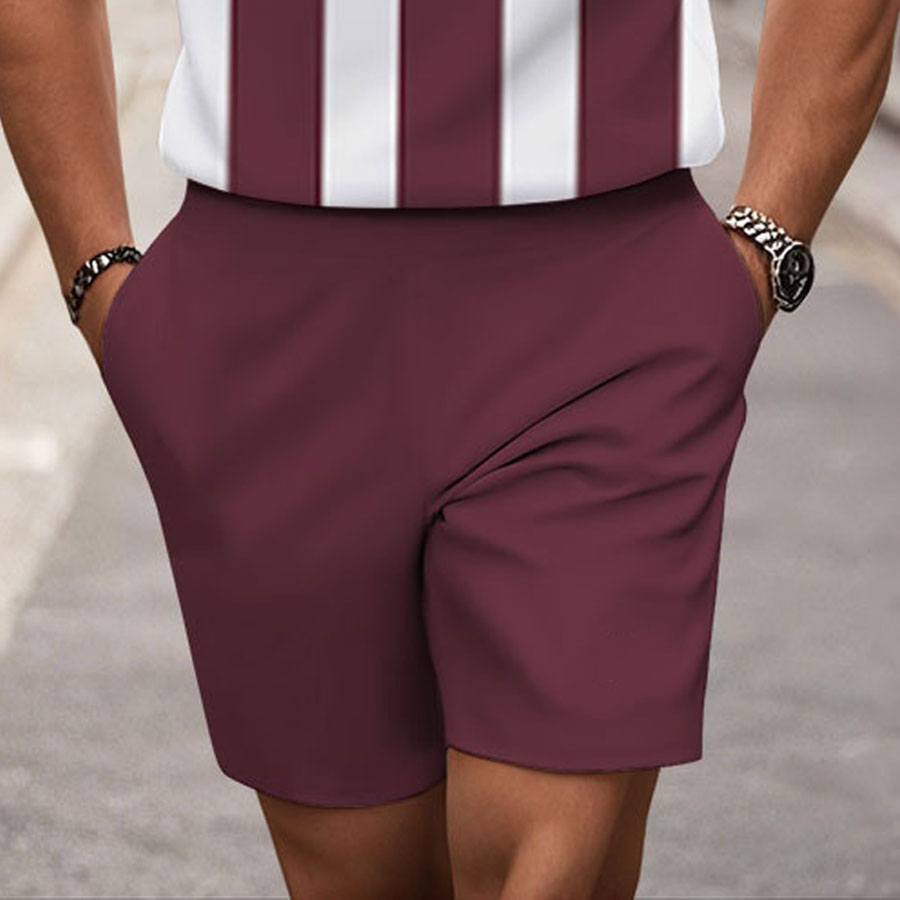 Men's Fashion Casual Round-Neck Geometric Printed Short-Sleeved Two-Piece Set