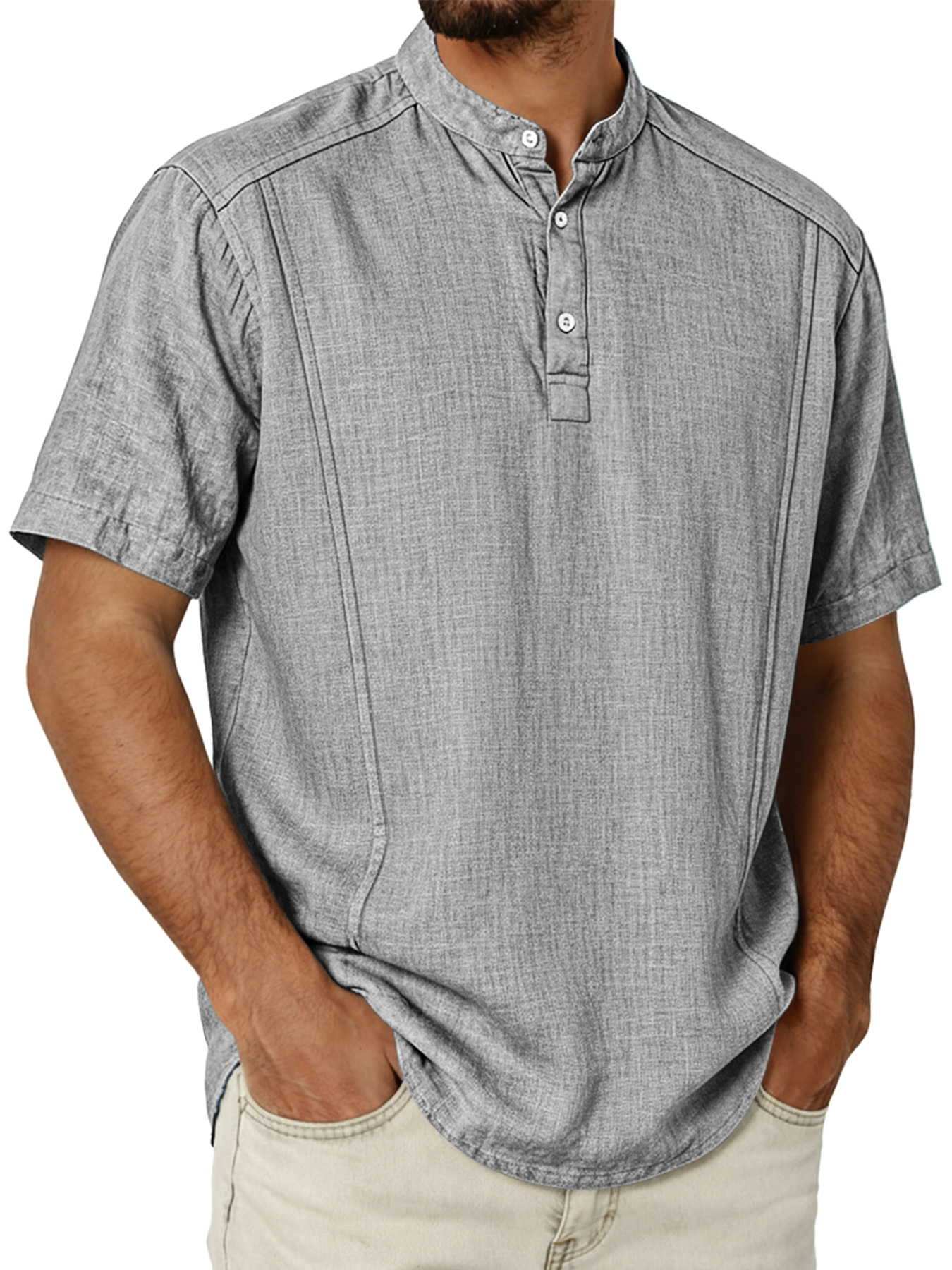 Men's Cotton And Linen Deconstructed Design Casual And Comfortable Short-sleeved Henley Shirt