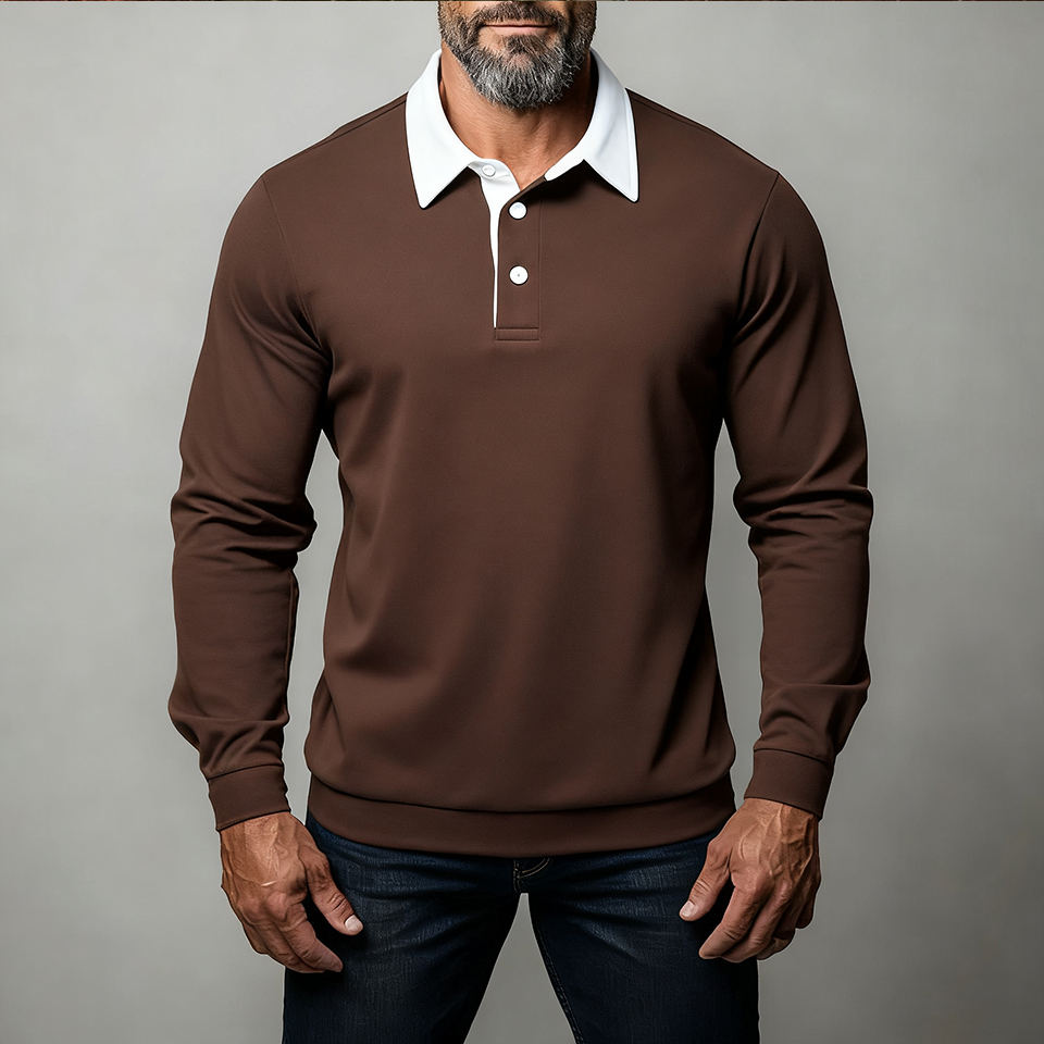 Men's Lapel Collar Contrast Color Long Sleeves Sweatshirt