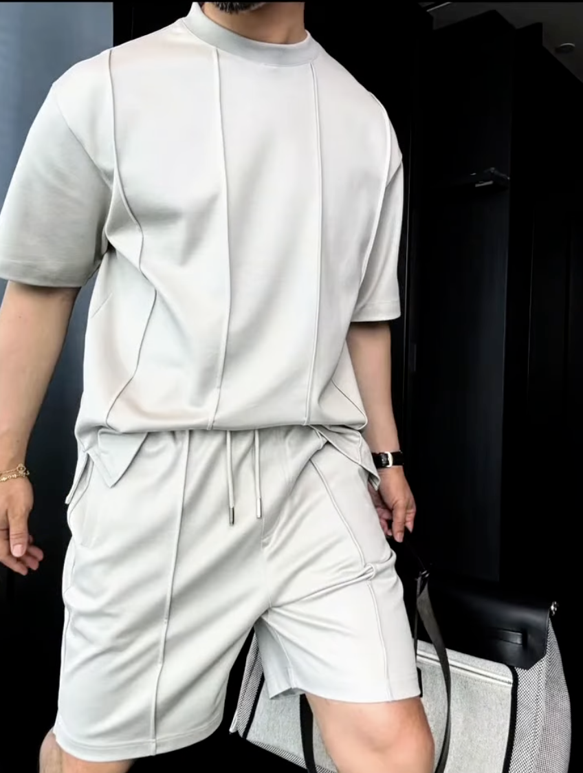 Luxury Premium 2-Piece Summer Set | Round Neck Short Sleeve T-shirt & Breathable Shorts for Men