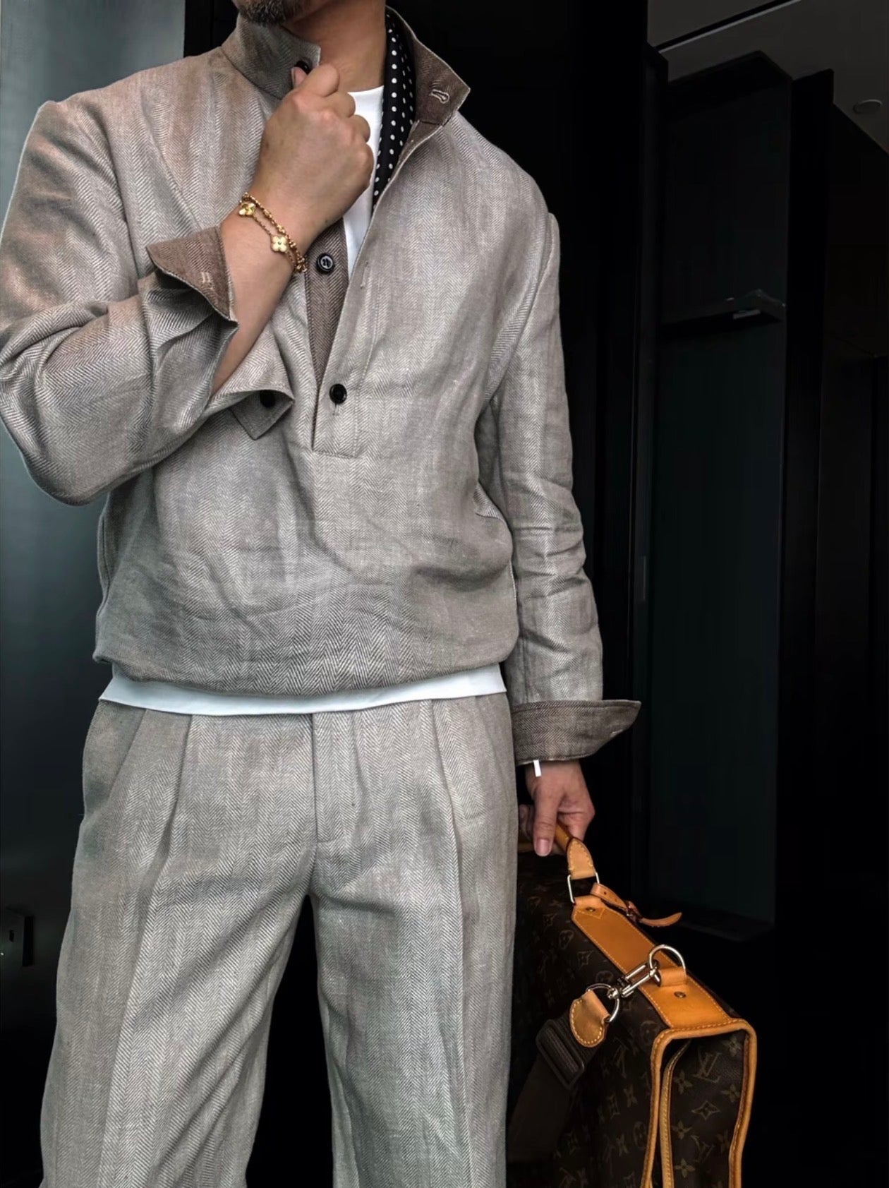 Premium Linen Mandarin Collar Suit