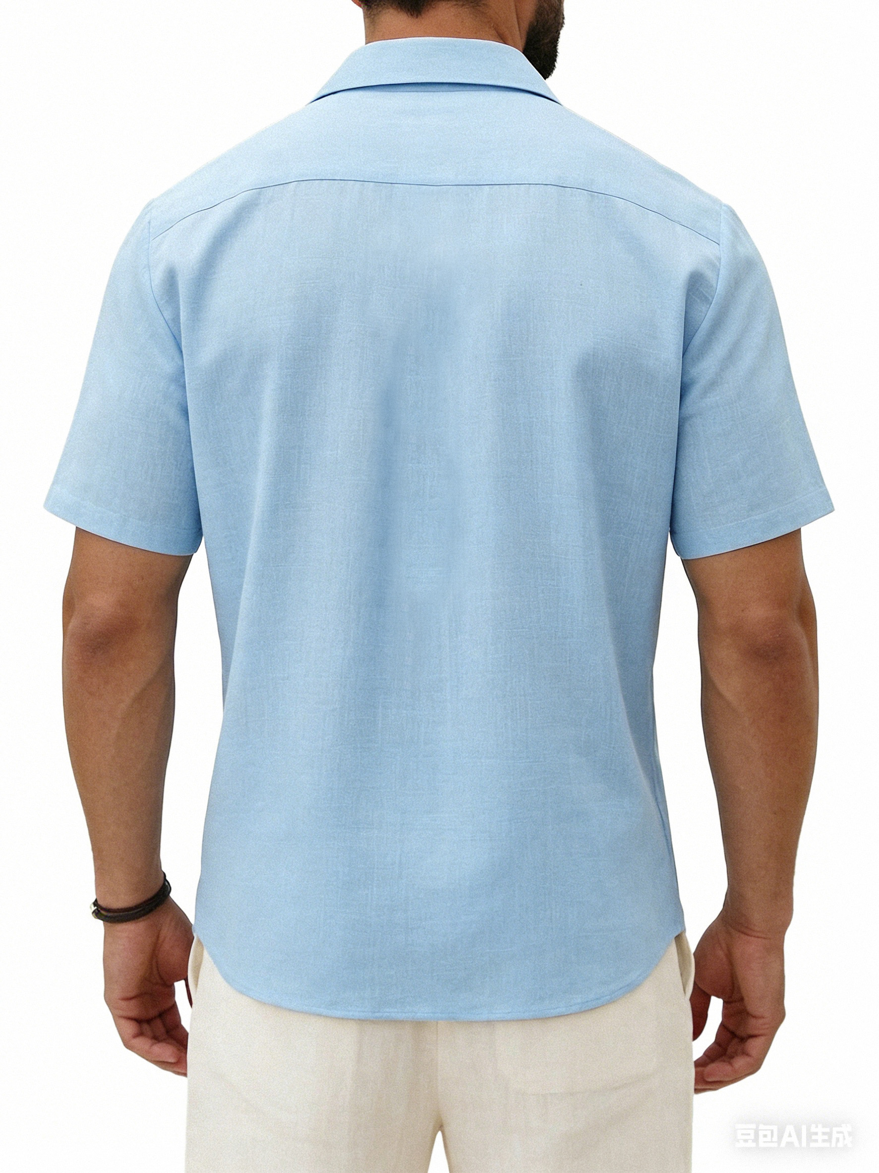 Men's Daily All-match Solid Color Pleated Short-sleeved Casual Shirt