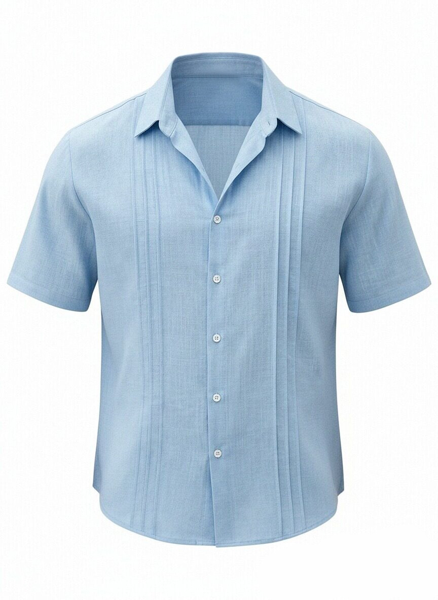 Men's Daily All-match Solid Color Pleated Short-sleeved Casual Shirt