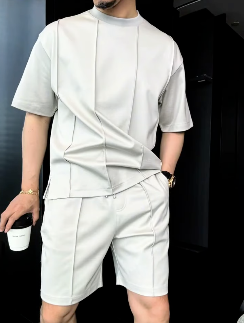 Luxury Premium 2-Piece Summer Set | Round Neck Short Sleeve T-shirt & Breathable Shorts for Men