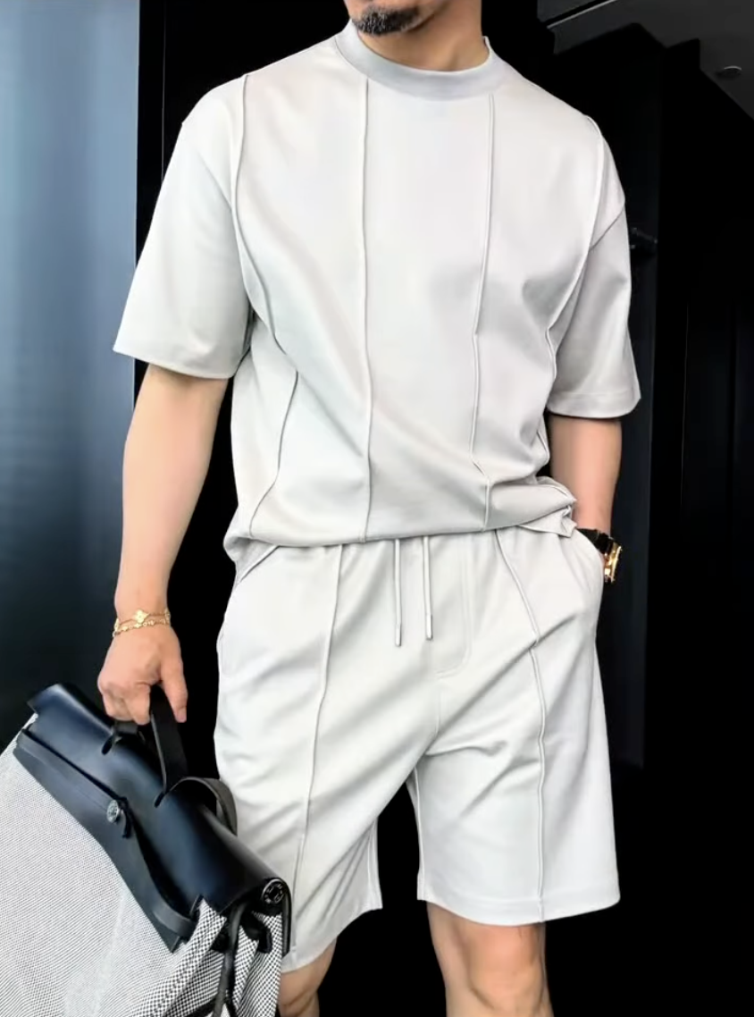 Luxury Premium 2-Piece Summer Set | Round Neck Short Sleeve T-shirt & Breathable Shorts for Men
