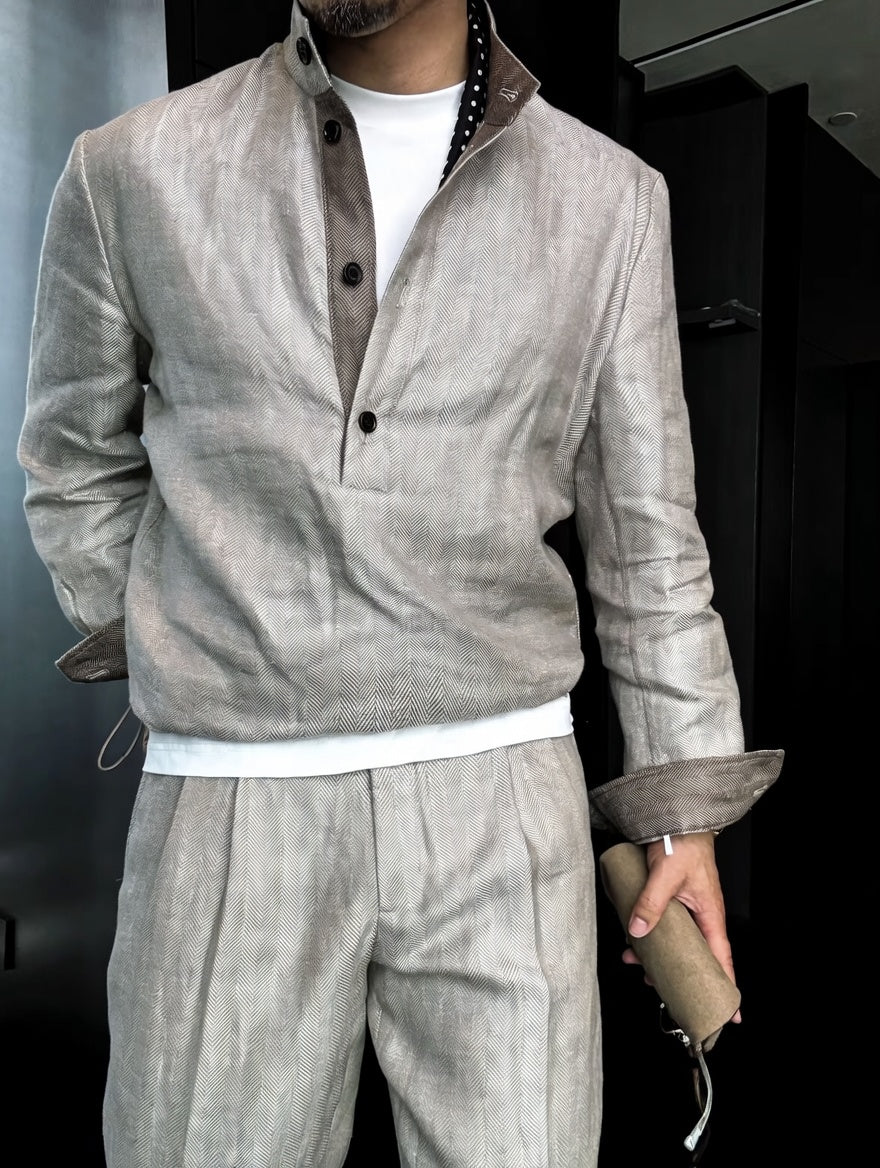 Premium Linen Mandarin Collar Suit
