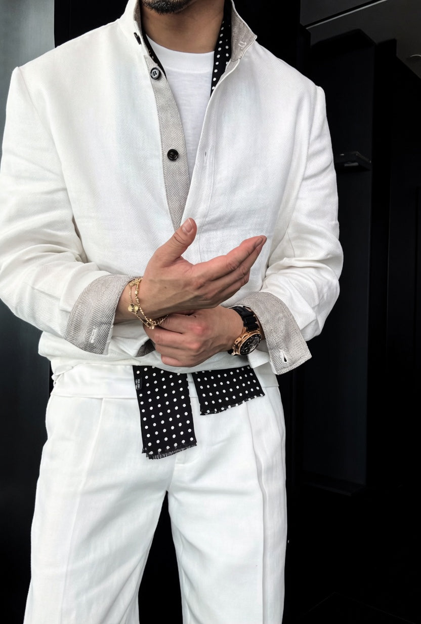 Premium Linen Mandarin Collar Suit