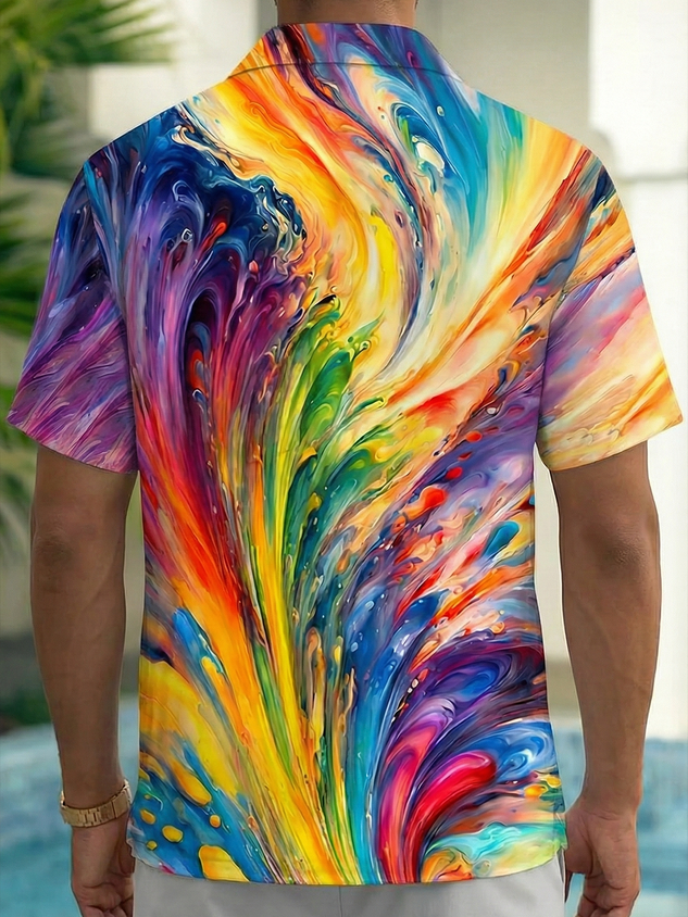 FIP Vintage Gradient Art Print Men's Pride Month Button Pocket Hawaiian Shirt Big Tall